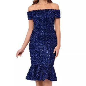 Xscape -‎ 3D Petal Off-The-Shoulder Lace Fit & Flare Dress